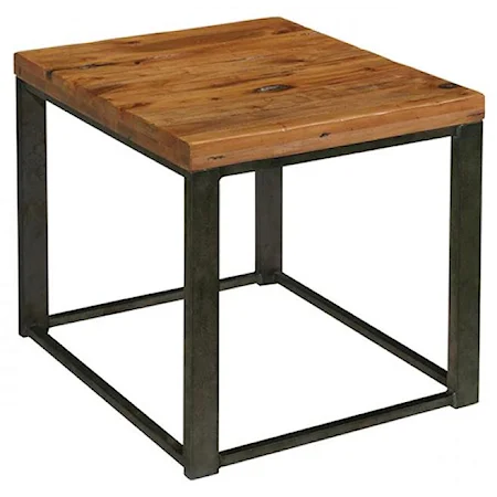 Industrial Style Rectangular End Table with Mahogany Top